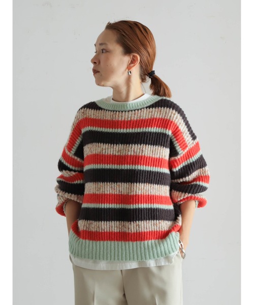 FIL DE FER（フィルデフェール）の「両畦マルチボーダー　ボートネックP/O（ニット/セーター・レディース・ライトグリーン/マスタード・FREE）」の14枚目の写真