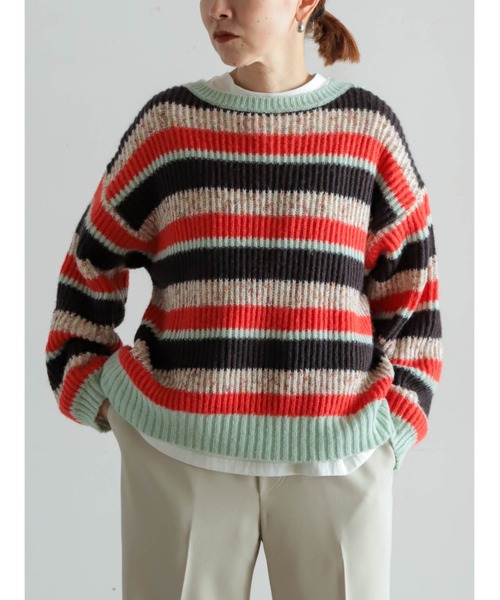 FIL DE FER（フィルデフェール）の「両畦マルチボーダー　ボートネックP/O（ニット/セーター・レディース・ライトグリーン/マスタード・FREE）」の15枚目の写真