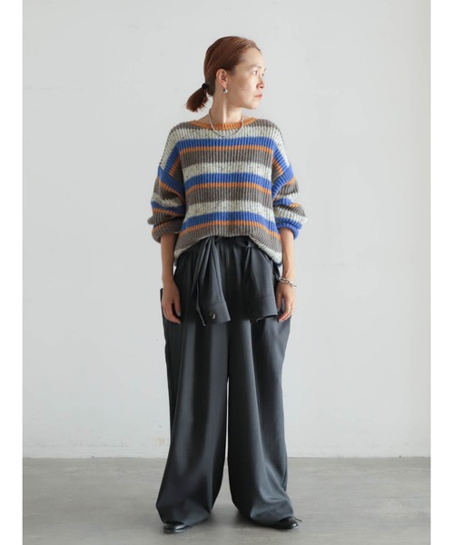 FIL DE FER（フィルデフェール）の「両畦マルチボーダー　ボートネックP/O（ニット/セーター・レディース・ライトグリーン/マスタード・FREE）」の3枚目の写真