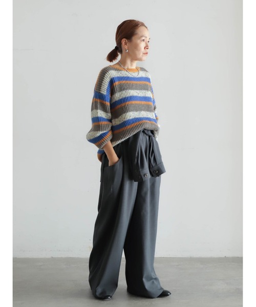 FIL DE FER（フィルデフェール）の「両畦マルチボーダー　ボートネックP/O（ニット/セーター・レディース・ライトグリーン/マスタード・FREE）」の10枚目の写真