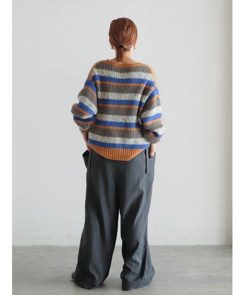 FIL DE FER（フィルデフェール）の「両畦マルチボーダー　ボートネックP/O（ニット/セーター・レディース・ライトグリーン/マスタード・FREE）」の11枚目の写真