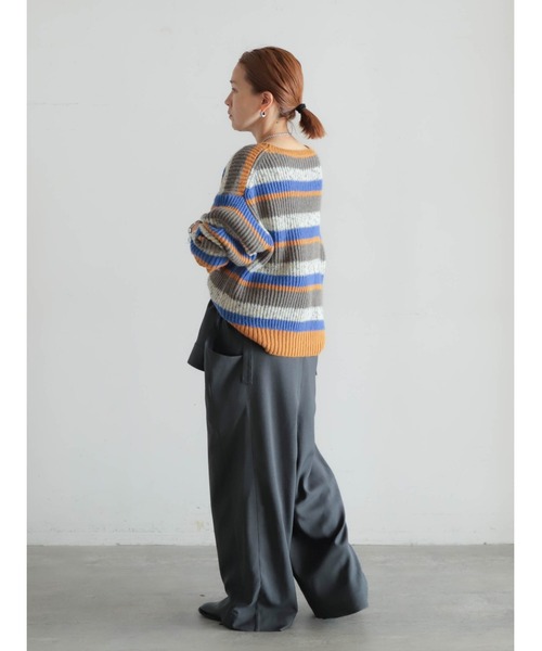 FIL DE FER（フィルデフェール）の「両畦マルチボーダー　ボートネックP/O（ニット/セーター・レディース・ライトグリーン/マスタード・FREE）」の4枚目の写真