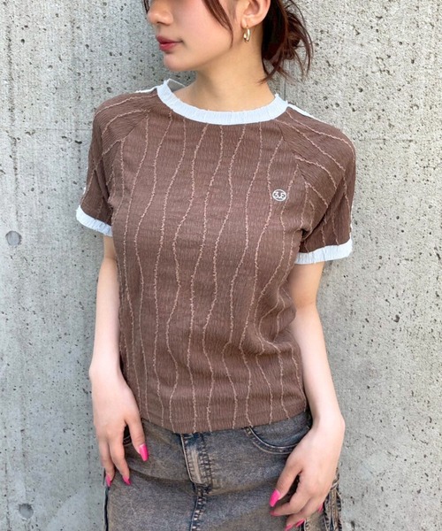 3.3 Field Trip （3.3フィールドトリップ）の「3.3 Field Trip／サイドラインデザインT（Tシャツ/カットソー・レディース・ブラック/オフホワイト/ブラウン・FREE）」の3枚目の写真