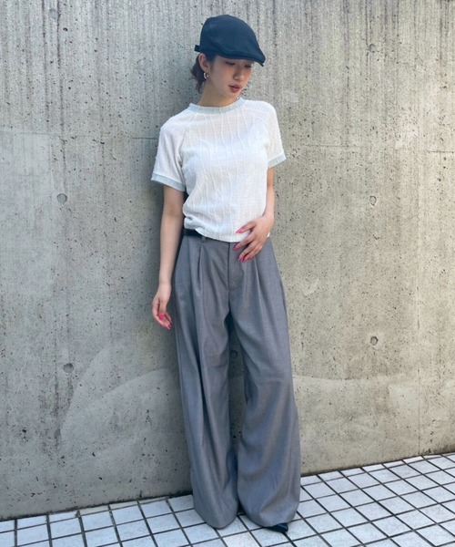 3.3 Field Trip （3.3フィールドトリップ）の「3.3 Field Trip／サイドラインデザインT（Tシャツ/カットソー・レディース・ブラック/オフホワイト/ブラウン・FREE）」の4枚目の写真