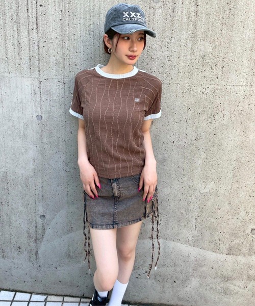 3.3 Field Trip （3.3フィールドトリップ）の「3.3 Field Trip／サイドラインデザインT（Tシャツ/カットソー・レディース・ブラック/オフホワイト/ブラウン・FREE）」の9枚目の写真