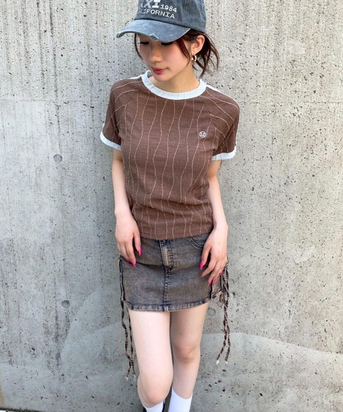 3.3 Field Trip （3.3フィールドトリップ）の「3.3 Field Trip／サイドラインデザインT（Tシャツ/カットソー・レディース・ブラック/オフホワイト/ブラウン・FREE）」の10枚目の写真