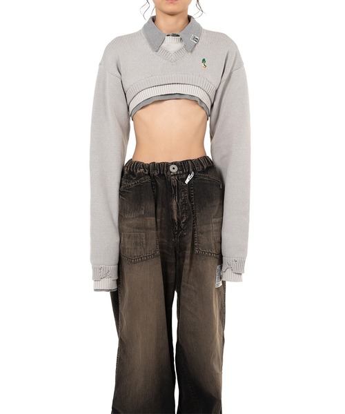 Maison MIHARA YASUHIRO（メゾンミハラヤスヒロ）の「Triple Layered Cropped Knit Sweater（ニット/セーター・レディース・グレー・36）」の10枚目の写真