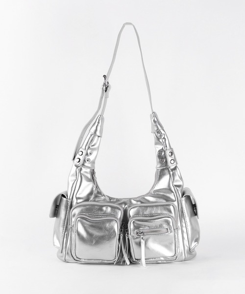 me+em select(ミームセレクト)の「【 2color 】ダブルジップアウトポケットヴィンテージボストンショルダーバッグ / double zip out pocket vintage boston shoulder bag(ショルダーバッグ・レディース・シルバー/ブラック・FREE)」の6枚目の写真