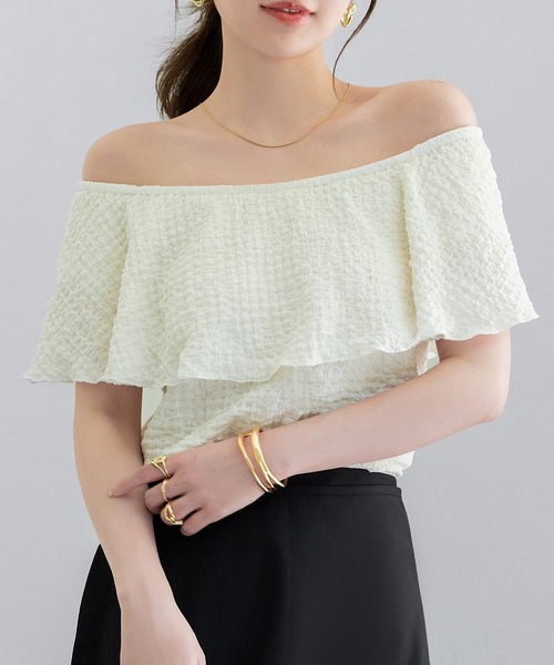 DAY CLOSET(デイ クローゼット)の「レディース 3WAYオフショル風リップルメロウフリルブラウス(シャツ/ブラウス・レディース・アイボリー/ブラック・FREE)」の5枚目の写真