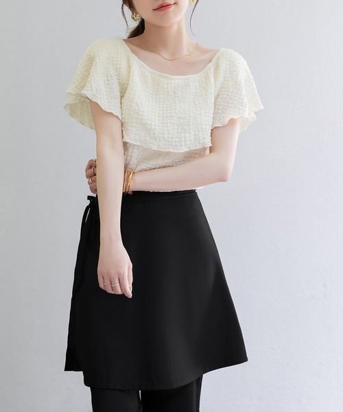 DAY CLOSET(デイ クローゼット)の「レディース 3WAYオフショル風リップルメロウフリルブラウス(シャツ/ブラウス・レディース・アイボリー/ブラック・FREE)」の19枚目の写真