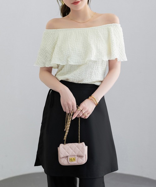 DAY CLOSET(デイ クローゼット)の「レディース 3WAYオフショル風リップルメロウフリルブラウス(シャツ/ブラウス・レディース・アイボリー/ブラック・FREE)」の20枚目の写真