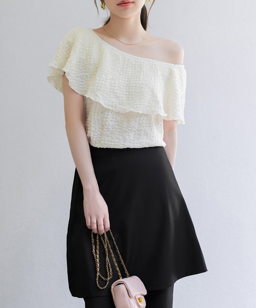 DAY CLOSET(デイ クローゼット)の「レディース 3WAYオフショル風リップルメロウフリルブラウス(シャツ/ブラウス・レディース・アイボリー/ブラック・FREE)」の21枚目の写真