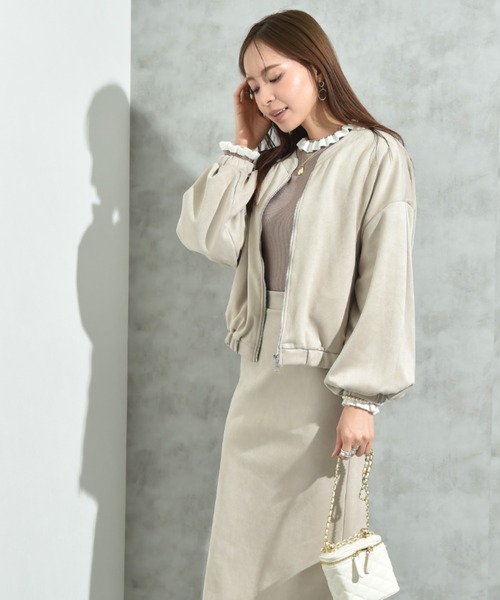 INTERPLANET（インタープラネット）の「スエードポンチノーカラーＺＩＰブルゾン（ブルゾン・レディース・ブラウン/チャコールグレー/グレイッシュベージュ・MEDIUM/LARGE）」の5枚目の写真