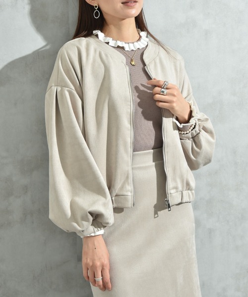 INTERPLANET（インタープラネット）の「スエードポンチノーカラーＺＩＰブルゾン（ブルゾン・レディース・ブラウン/チャコールグレー/グレイッシュベージュ・MEDIUM/LARGE）」の9枚目の写真