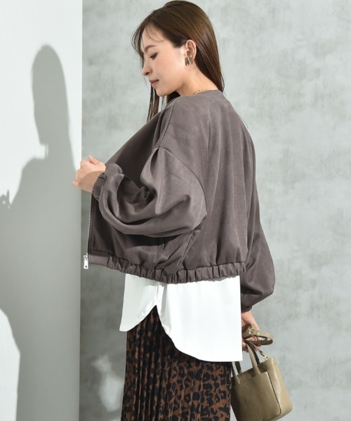 INTERPLANET（インタープラネット）の「スエードポンチノーカラーＺＩＰブルゾン（ブルゾン・レディース・ブラウン/チャコールグレー/グレイッシュベージュ・MEDIUM/LARGE）」の22枚目の写真