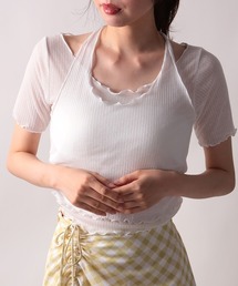 メロウホルターネックレイヤード風リブTシャツ