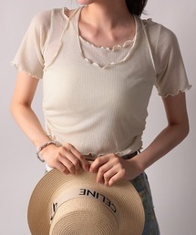 メロウホルターネックレイヤード風リブTシャツ