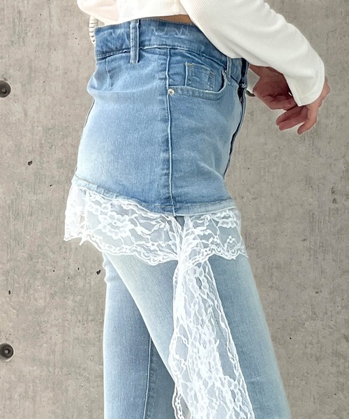 レイヤードデニム裾フレアパンツ レイヤードデニム裾フレアパンツ – ESICA