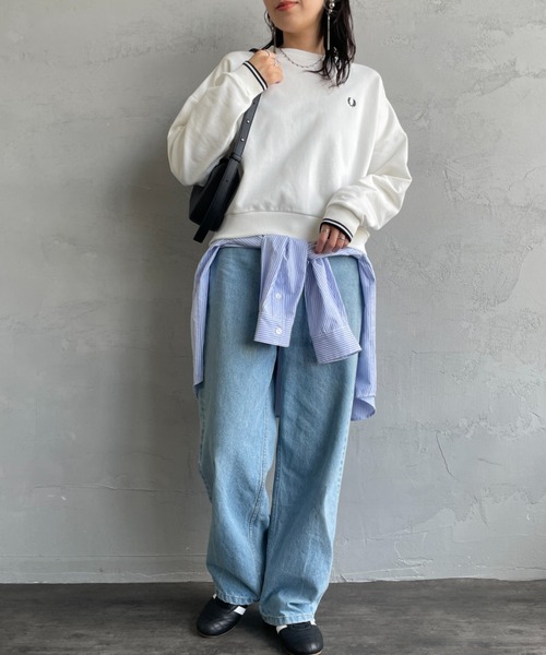 雙條紋邊短版圓領大學T