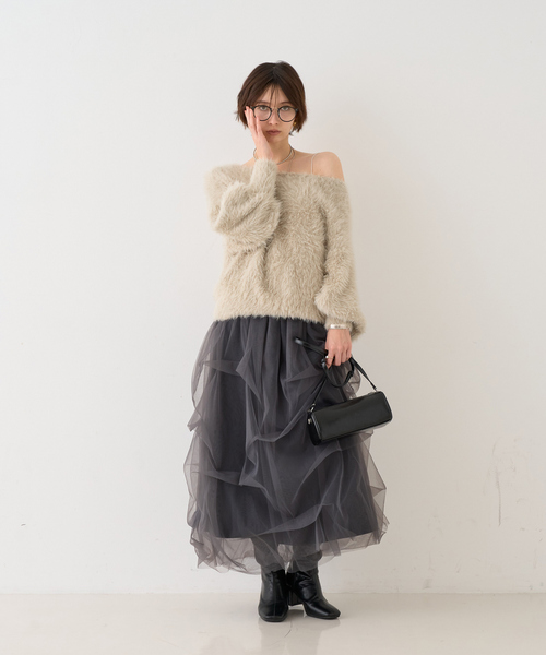 EMMA ROUGE VIF(エマルージュヴィフ)の「【一部店舗限定】チュールフォルムスカート(スカート・レディース・オフホワイト/ブラック・38/36)」の13枚目の写真