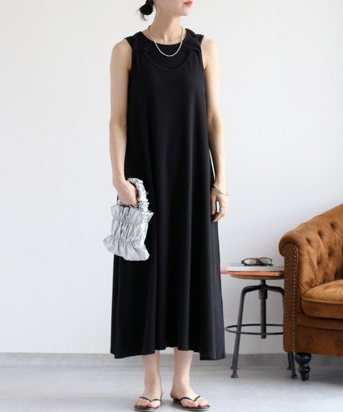 cepo（セポ）の「〈前後2way〉重ねレイヤーノースリーブワンピース（ワンピース・レディース・ブラウン/ブラック・M）」の3枚目の写真