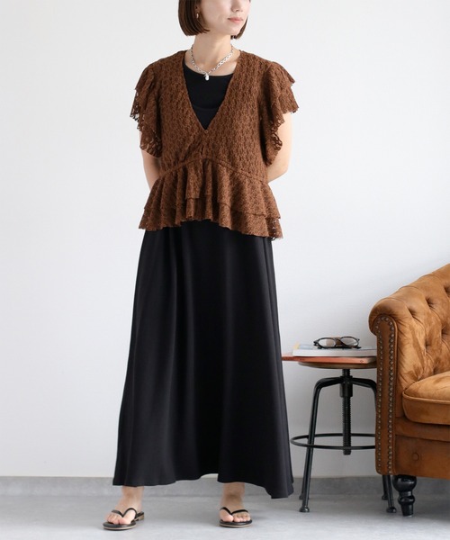 cepo（セポ）の「〈前後2way〉重ねレイヤーノースリーブワンピース（ワンピース・レディース・ブラウン/ブラック・M）」の16枚目の写真