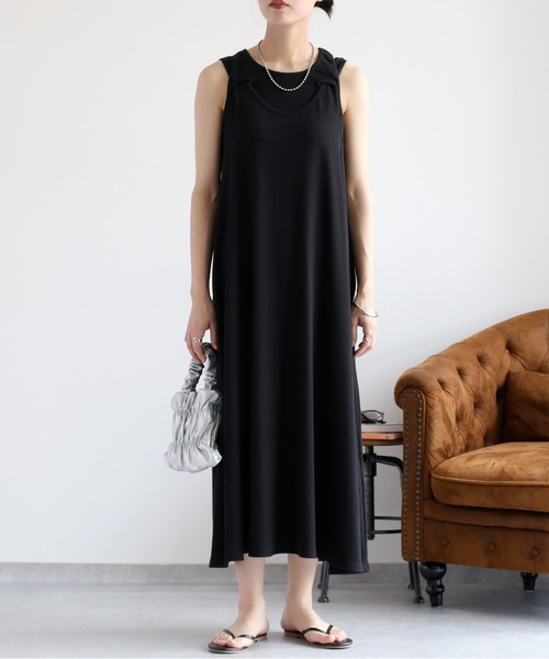 cepo（セポ）の「〈前後2way〉重ねレイヤーノースリーブワンピース（ワンピース・レディース・ブラウン/ブラック・M）」の10枚目の写真