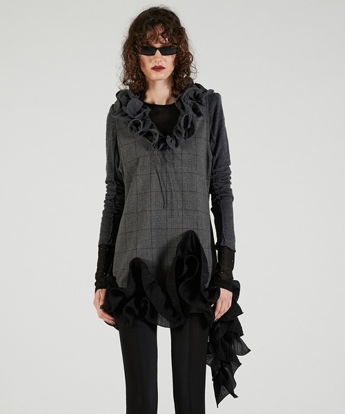 PRANK PROJECT（プランクプロジェクト）の「フリルヘムチュニック / Ruffled Hem Tunic（チュニック・レディース・グレー/ブラック・FREE）」の9枚目の写真