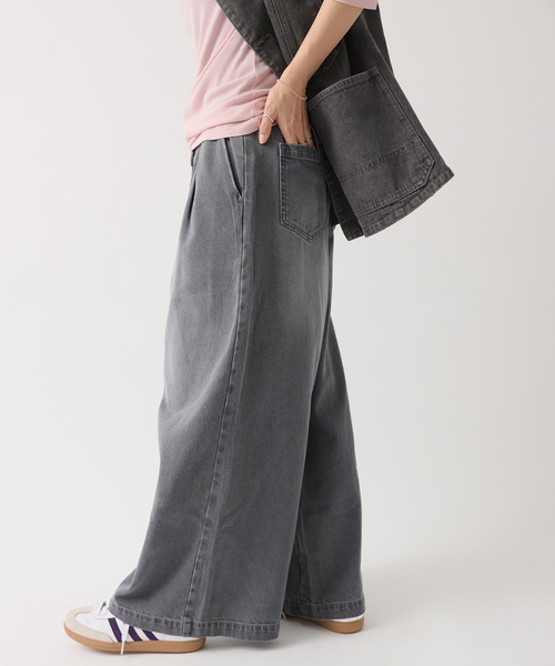 JOURNAL STANDARD relume（ジャーナルスタンダード　レリューム）の「《追加2》C/R デニムワイドギャザー（デニムパンツ・レディース・チャコールグレー/ブルー・36/38）」の4枚目の写真