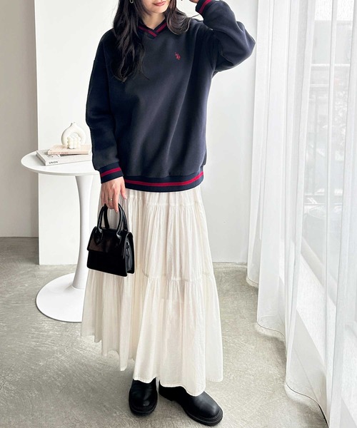 U.S. POLO ASSN.(ユーエスポロアッスン)の「GeeRA別注【U.S.POLO ASSN.】ユーエスポロアッスン 表ピーチラインVネックワンポイント刺繍スウェット(スウェット・レディース・ネイビー/スミクロ/アイボリー・MEDIUM/LARGE)」の14枚目の写真