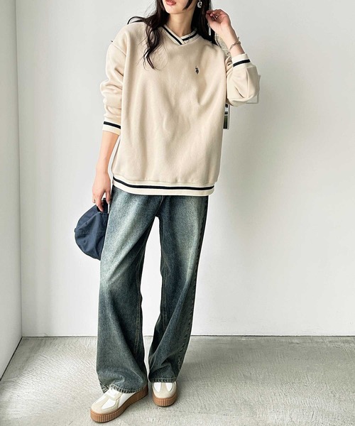 U.S. POLO ASSN.(ユーエスポロアッスン)の「GeeRA別注【U.S.POLO ASSN.】ユーエスポロアッスン 表ピーチラインVネックワンポイント刺繍スウェット(スウェット・レディース・ネイビー/スミクロ/アイボリー・MEDIUM/LARGE)」の8枚目の写真