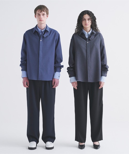 CULLNI（クルニ）の「Stripe Double Cloth 3Tuck Semi Wide Pants（その他パンツ・メンズ・ブラック系/ネイビー系・2/1/0）」の3枚目の写真