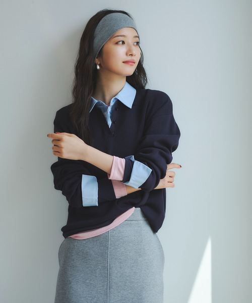 N.(N. Natural Beauty Basic)(エヌエヌナチュラルビューティーベーシック)の「シャツレイヤード風ニット(ニット/セーター・レディース・ボルドー/グレー/ネイビー・MEDIUM)」の3枚目の写真