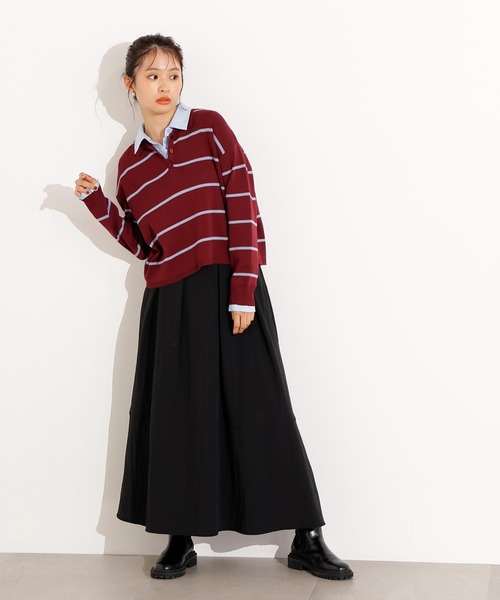 N.(N. Natural Beauty Basic)(エヌエヌナチュラルビューティーベーシック)の「シャツレイヤード風ニット(ニット/セーター・レディース・ボルドー/グレー/ネイビー・MEDIUM)」の8枚目の写真