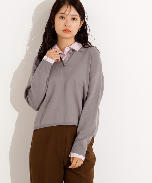 N.(N. Natural Beauty Basic)(エヌエヌナチュラルビューティーベーシック)の「シャツレイヤード風ニット(ニット/セーター・レディース・ボルドー/グレー/ネイビー・MEDIUM)」の11枚目の写真