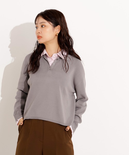 N.(N. Natural Beauty Basic)(エヌエヌナチュラルビューティーベーシック)の「シャツレイヤード風ニット(ニット/セーター・レディース・ボルドー/グレー/ネイビー・MEDIUM)」の14枚目の写真