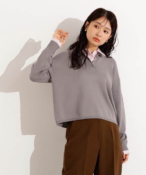 N.(N. Natural Beauty Basic)(エヌエヌナチュラルビューティーベーシック)の「シャツレイヤード風ニット(ニット/セーター・レディース・ボルドー/グレー/ネイビー・MEDIUM)」の19枚目の写真