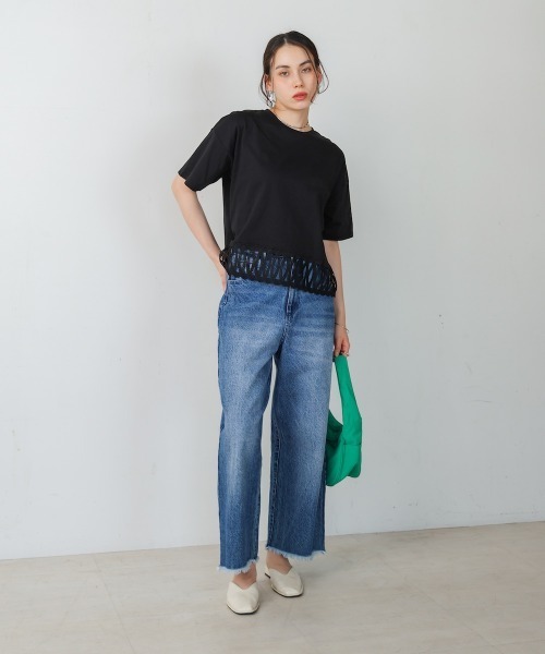 Bou Jeloud（ブージュルード）の「裾レースミディアムＴシャツ（Tシャツ/カットソー・レディース・ブラック/ホワイト・FREE）」の10枚目の写真