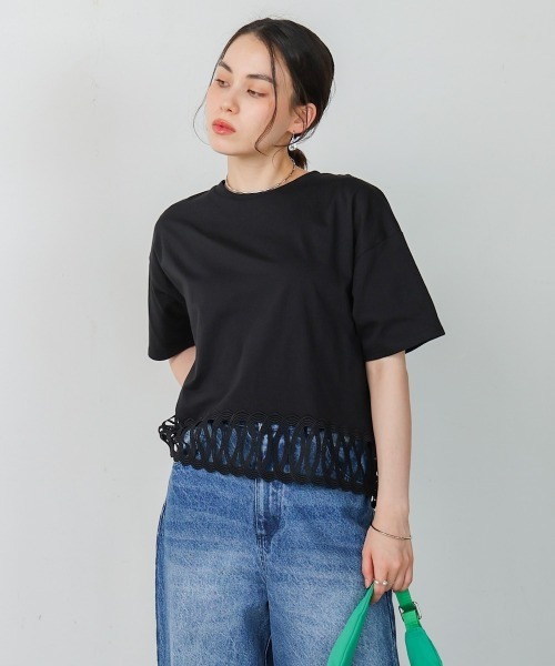 Bou Jeloud（ブージュルード）の「裾レースミディアムＴシャツ（Tシャツ/カットソー・レディース・ブラック/ホワイト・FREE）」の11枚目の写真