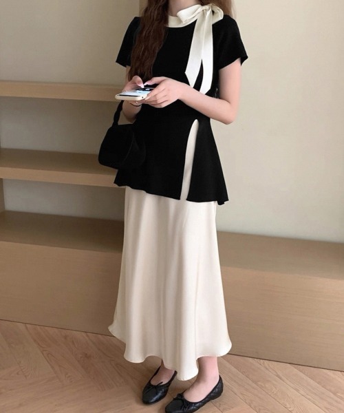 Miniministore(ミニミニストア)の「リボン付きニットトップス サイドスリット(ニット/セーター・レディース・ホワイト/ピンク/ブルー/ブラック・FREE)」の14枚目の写真