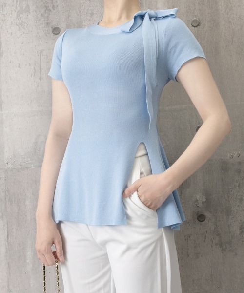 Miniministore(ミニミニストア)の「リボン付きニットトップス サイドスリット(ニット/セーター・レディース・ホワイト/ピンク/ブルー/ブラック・FREE)」の20枚目の写真