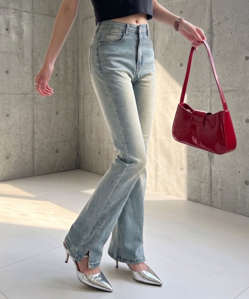 セール】ウォッシュ加工 フレア デニムパンツ（デニムパンツ）｜Ada