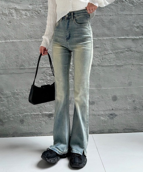 Ada.(エイダ)の「ウォッシュ加工 フレア デニムパンツ(デニムパンツ・レディース・インディゴブルー/ブルー/ライトブルー・M/S)」の14枚目の写真