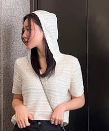 パンチングレース半袖フードニット