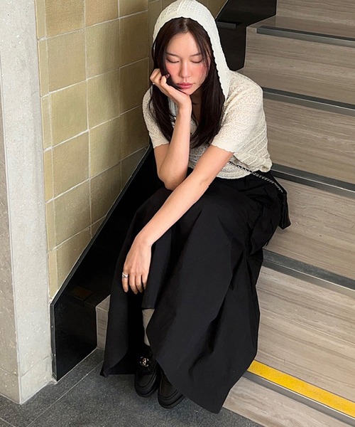 leune(ルネ)の「パンチングレース半袖フードニット(ニット/セーター・レディース・アイボリー・FREE)」の3枚目の写真