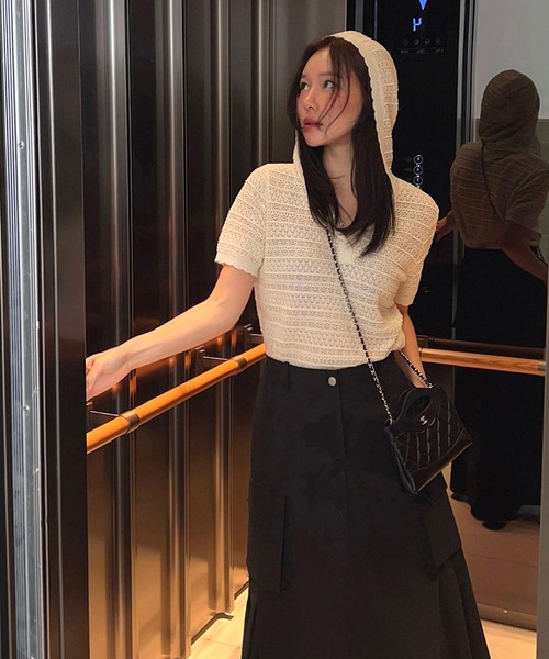 leune(ルネ)の「パンチングレース半袖フードニット(ニット/セーター・レディース・アイボリー・FREE)」の5枚目の写真