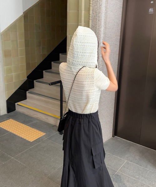 leune(ルネ)の「パンチングレース半袖フードニット(ニット/セーター・レディース・アイボリー・FREE)」の12枚目の写真