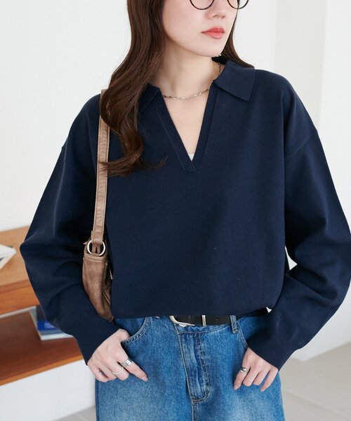 DISCOAT(ディスコート)の「モチモチスキッパープルオーバー《WEB限定カラーあり》(ニット/セーター・レディース・ライトベージュ/アイボリー/チャコールグレー/レッド/ネイビー/ダークグレー/ブラウン・FREE)」の6枚目の写真