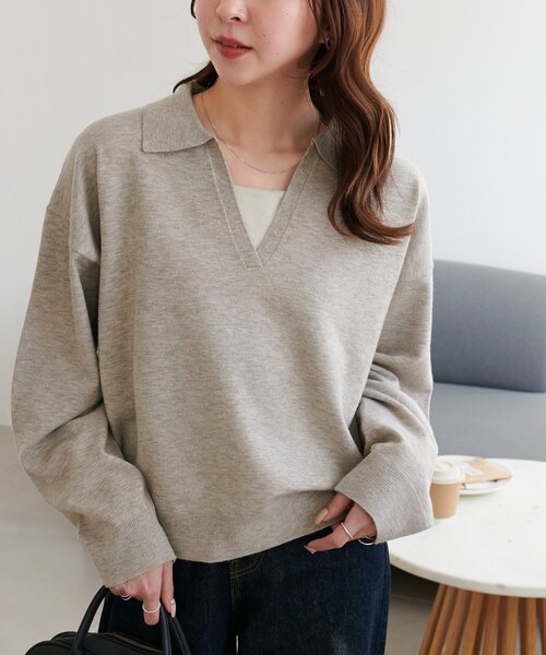 DISCOAT(ディスコート)の「モチモチスキッパープルオーバー《WEB限定カラーあり》(ニット/セーター・レディース・ライトベージュ/アイボリー/チャコールグレー/レッド/ネイビー/ダークグレー/ブラウン・FREE)」の5枚目の写真