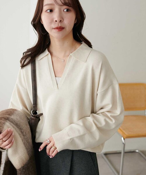 DISCOAT(ディスコート)の「モチモチスキッパープルオーバー《WEB限定カラーあり》(ニット/セーター・レディース・ライトベージュ/アイボリー/チャコールグレー/レッド/ネイビー/ダークグレー/ブラウン・FREE)」の2枚目の写真